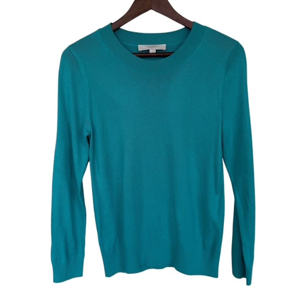 LOFT Green Crewneck Lightweight Sweater - Medium